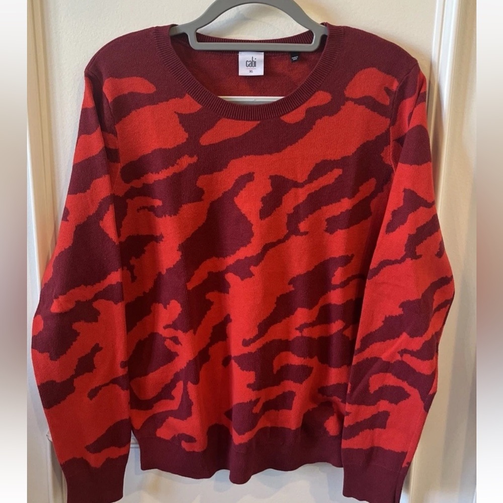 CAbi Red Camo Style #3158 Crew Neck Sweater Pullover Colorful Size XL